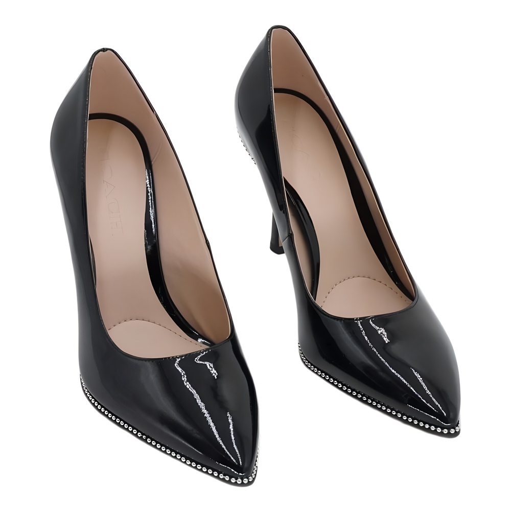 COACH Samantha Signature Pointed Toe Leather Silver Studded Pumps Size 6M